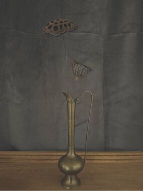 Vintage Brass Ewer Bud Vase Etched Middle Eastern Pitcher Decor